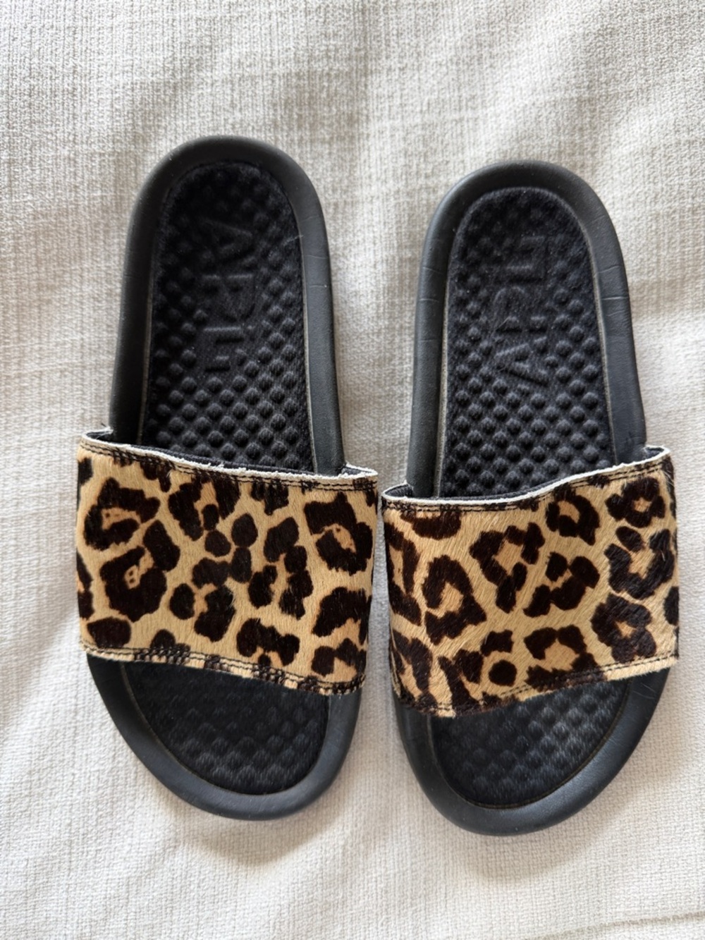 APL Leopard Print Slide Sandals in Black and Tan